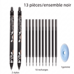 Ensemble de stylos noirs (13 pièces)