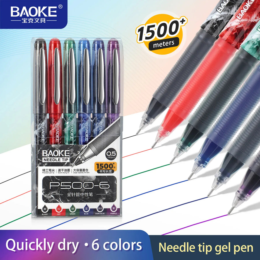 Stylos gel BAOKE 6 couleurs – Pointe fine 0,5 mm