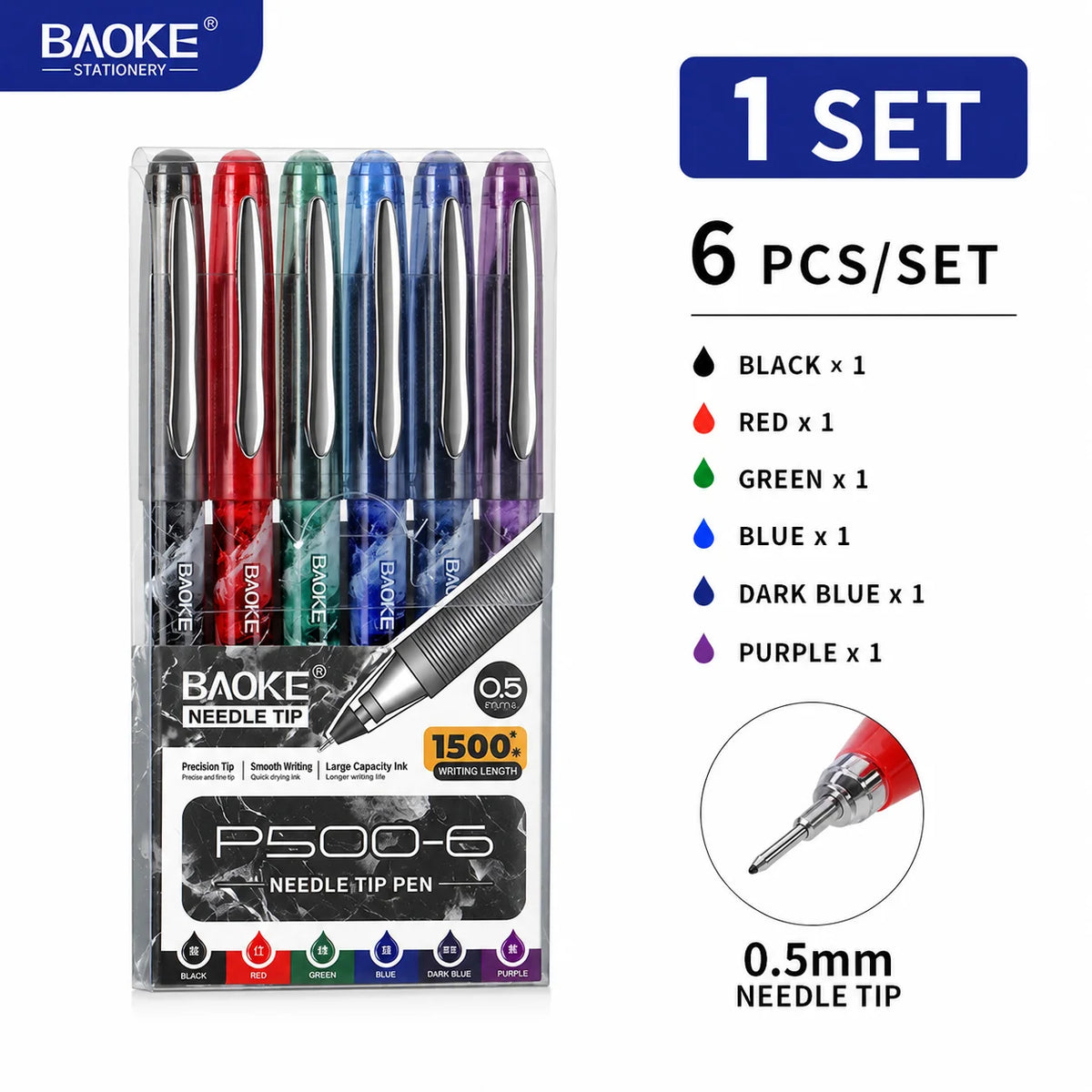 Lot de stylos gel BAOKE, six couleurs, pointe fine 0,5 mm, visuel 9