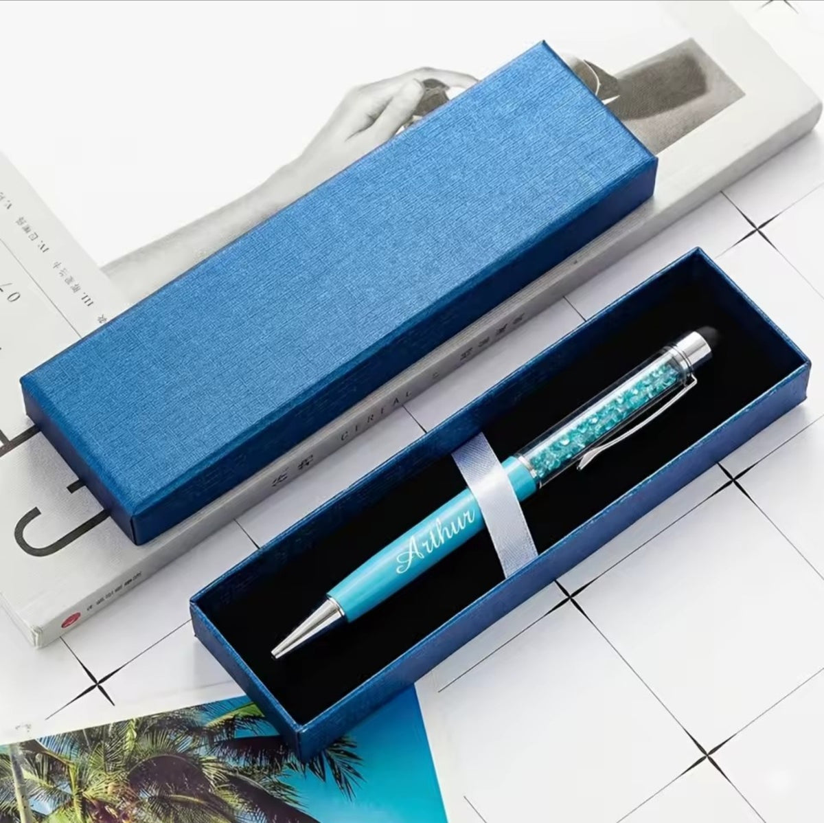 Stylo cristal personnalisé bleu
