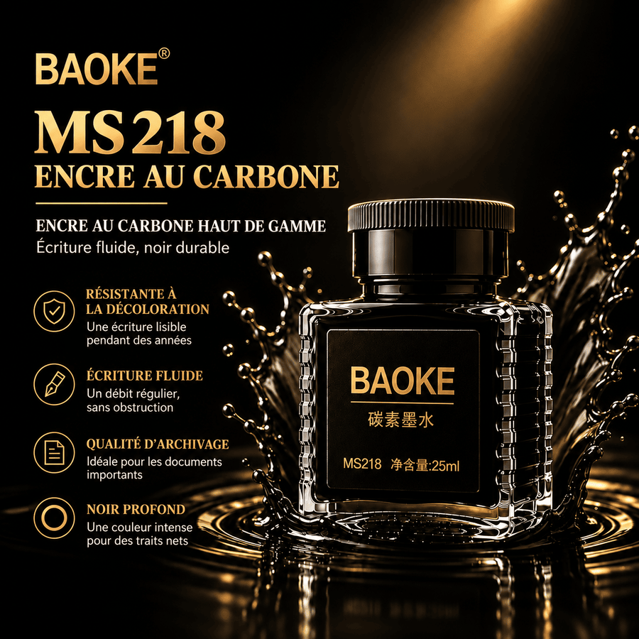 Encre noire au carbone BAOKE – Flacon de 25 ml